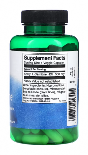 Swanson, Ацетил L-карнитин, 500 мг, 100 растительных капсул