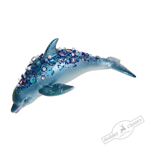 Дельфин синий (стекло) 14х7,5х7 см