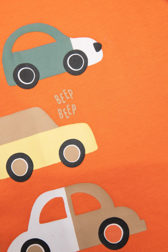 -49% T-shirt z długim rękawem pomarańczowy z nadrukiem w samochody