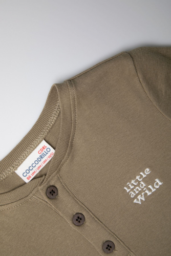 -23% T-shirt z krótkim rękawem khaki z guzikami