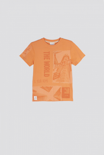-39% T-shirt z krótkim rękawem pomarańczowy z nadrukiem