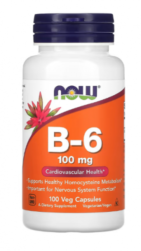 NOW Foods, Витамин B6, 100 мг, 100 растительных капсул