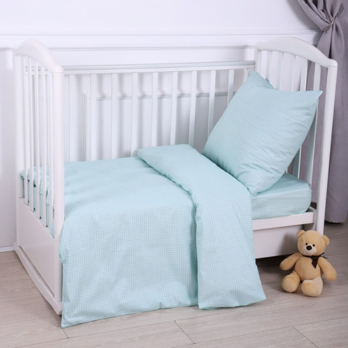 Постельное бельё BABY Клеточка мята 112х147см, 110х150см, 60х60см, бязь 120г/м, , хлопок 100%