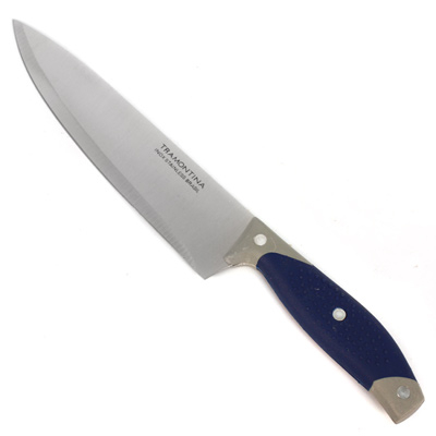 Нож кухонный 190мм широкое лезвие, с синей прорезиненной ручкой 