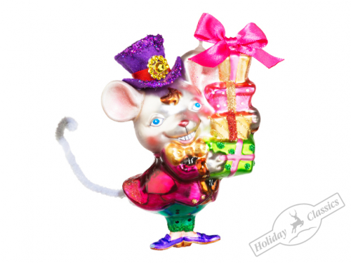 Мышь - Джентльмен с подарками (стекло) 8,8х12,5 см
