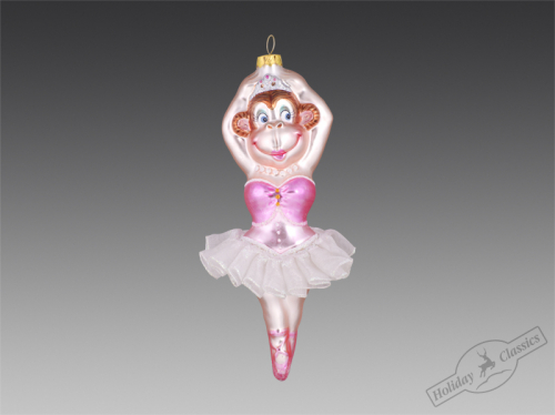 Мартышка-балерина в розовом платье (стекло) П/У, 8х7х16,5 см