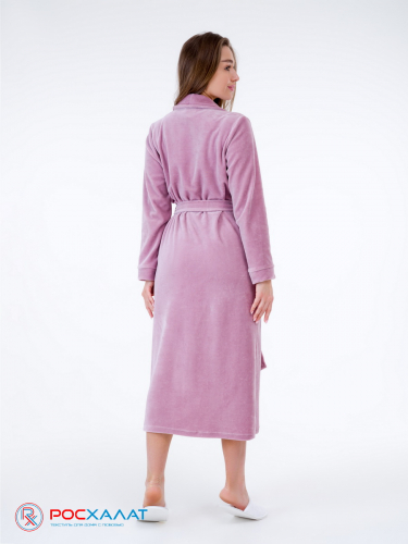 Женский велюровый халат с шалькой пастельно-лиловый ВМ-02 (3)
