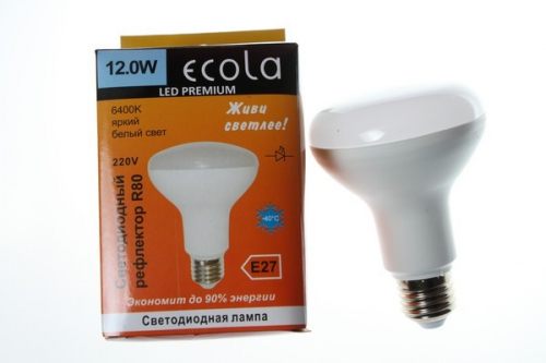 Лампа светодиодная R80 E27 12W 6400K 6K 114x80 Premium, Ecola