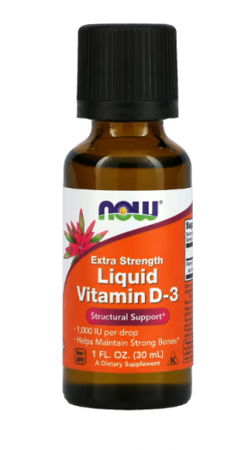 NOW Foods, жидкий витамин D-3 с повышенной силой действия, 1000 МЕ, 30 мл (1 жидк. унция)