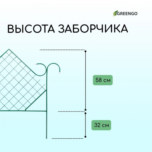 Ограждение декоративное, 90 × 500 см, 5 секций, металл, зелёное, «Ромб»