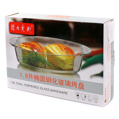 Форма стеклянная для запекания 1,8л овальная 30х21см h6,5см термостекло, в цветной коробке (Китай)