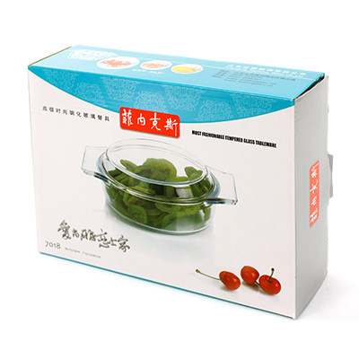 Кастрюля стеклянная 1л 22х18см h8см с крышкой, термостекло, в цветной коробке (Китай)