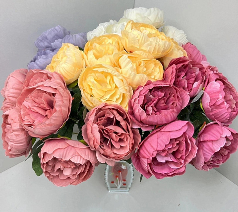 Цветы искусственные декоративные Пионы букет (7 бутонов) 45 см