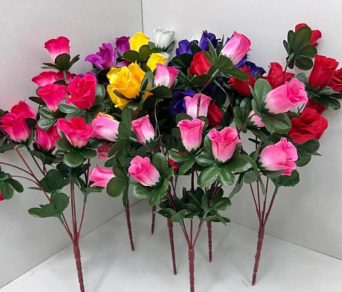 Цветок искусственный декоративный Роза кустовая (15 бутонов) 35 см
