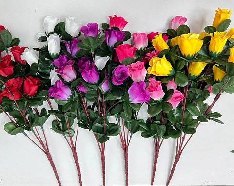 Цветок искусственный декоративный Роза кустовая (15 бутонов) 35 см