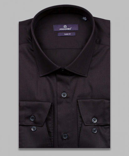 Черная приталенная мужская рубашка Poggino 7014-55 с длинными рукавами