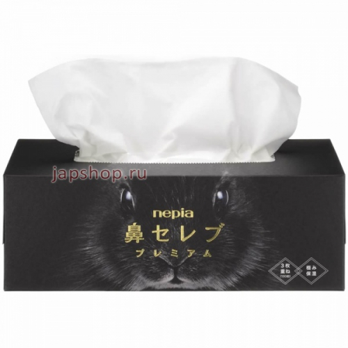 Nepia Hana-Celeb Tissue Premium Трехслойные премиальные бумажные салфетки, белые, без аромата (пропитка скваланом), 200х225 мм, 130 шт. (4901121636191)