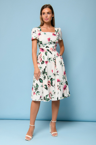 Платье 1001 DRESS #781289Белый (цветочный принт)