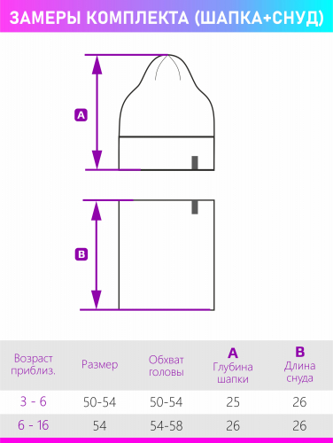 Комплект шапка и снуд 12з11823 цикламен/сирень
