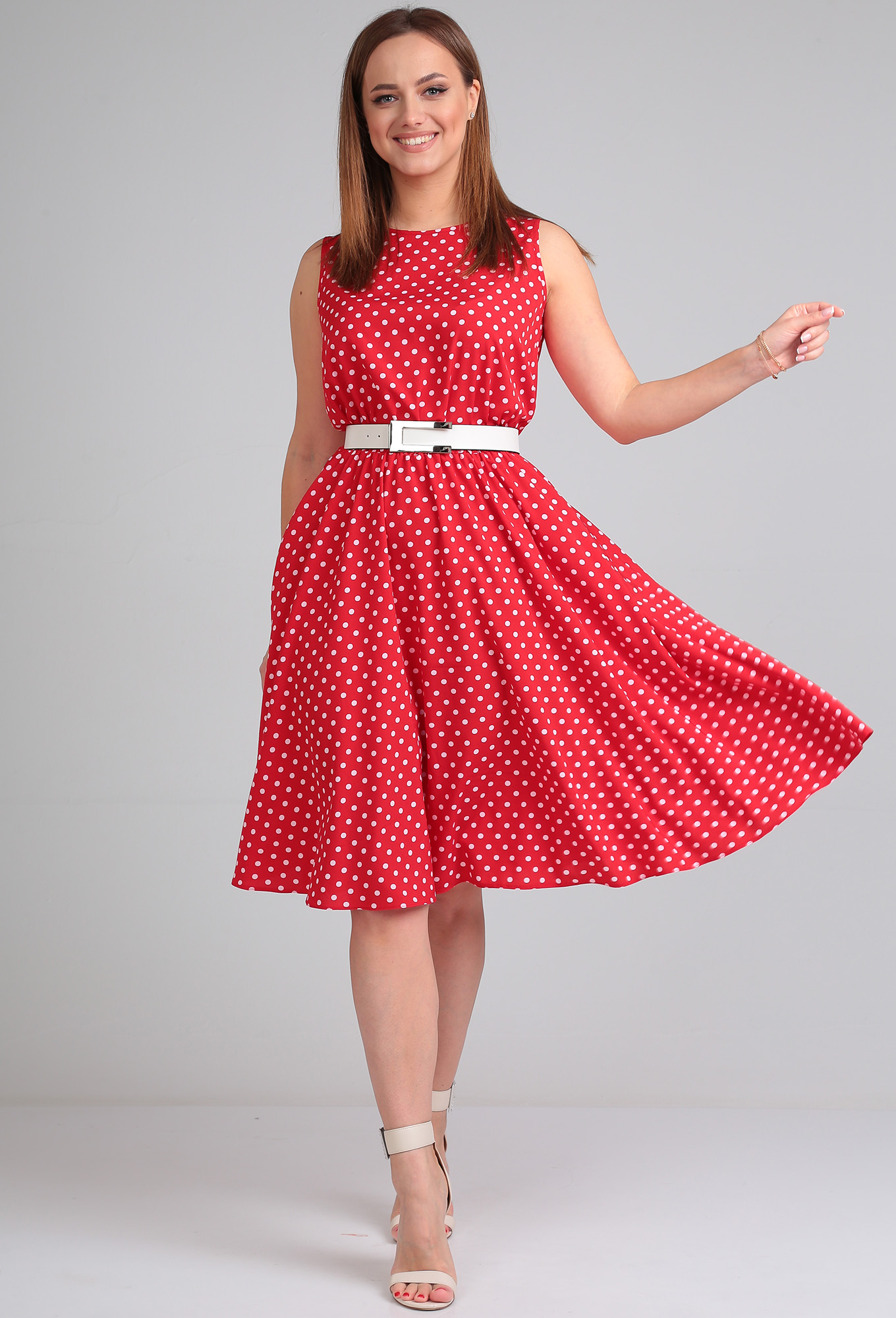 ст. цена1999руб.! Платье Lady Line 544 красный горох