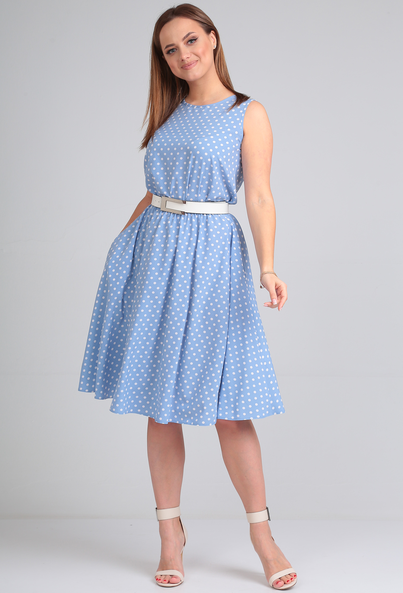 ст. цена1999руб.! Платье Lady Line 544 голубой горох