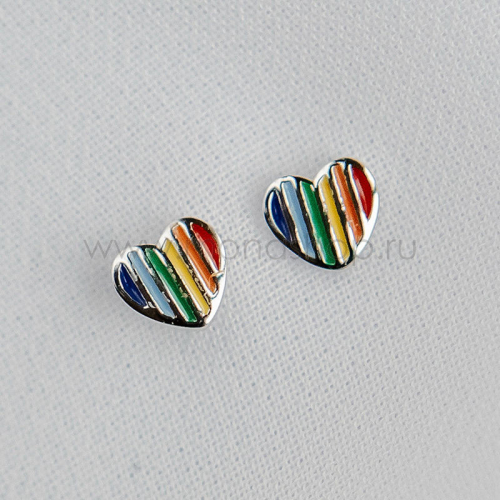 Серьги детские серебряные Разноцветная радуга в форме сердца