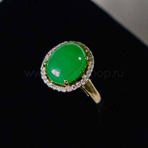 Кольцо Монпасье зеленое с австрийскими кристаллами, покрытие-золото