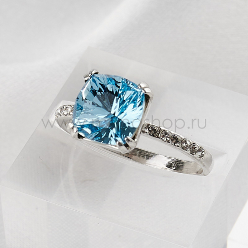 Кольцо Сияние бриллиантов с голубым кристаллом Swarovski