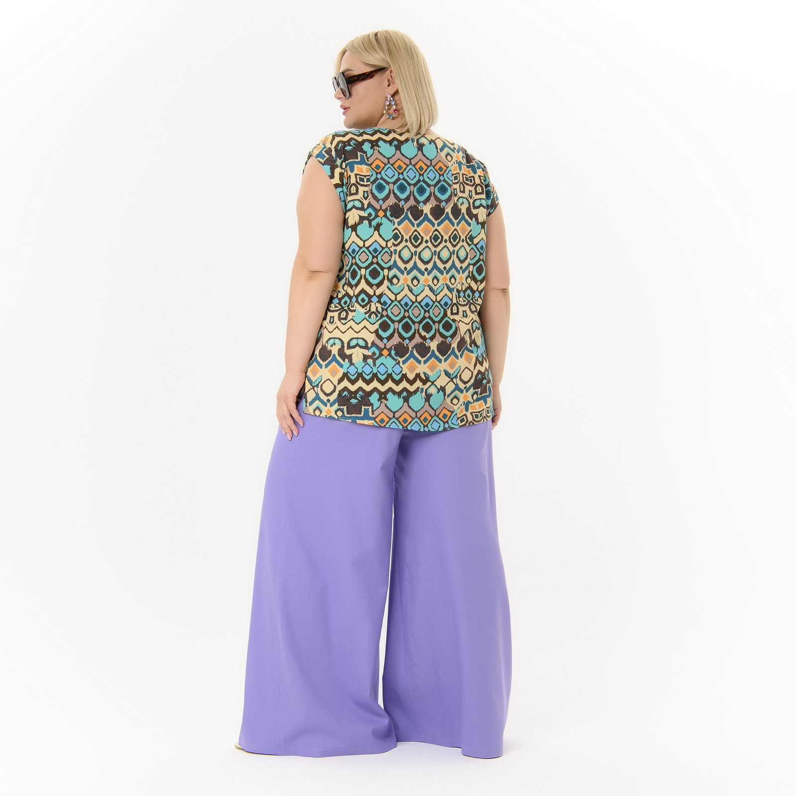 Брюки широкие из льна с карманами, цвет лавандовый