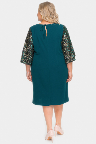 Платье из крепа с широким рукавом из пайеток, зеленое