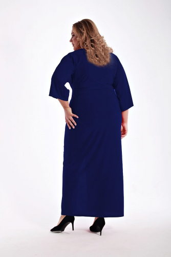 Платье вечернее из трикотажа, с разрезом темно-синее