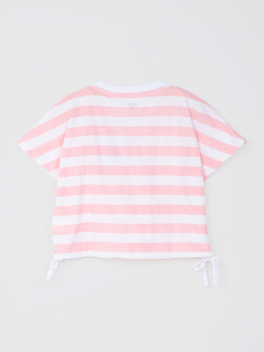 102537_OLG Комплект (футболка, велосипедки) для девочки розово-белая полоса//черный (вар.1)