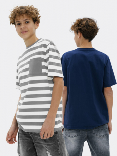 102548_OLB Комплект (футболка (2шт.)) для мальчика молочно-графитовая полоса//т.синий (вар.2)