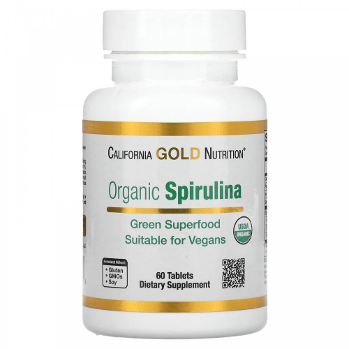 California Gold Nutrition, органическая спирулина, сертификат USDA Organic, 500 мг, таблетки