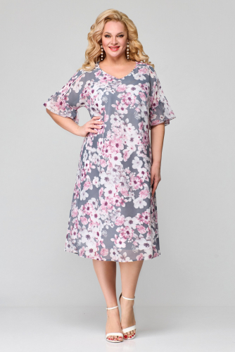 Платье Мишель Стиль 1124 серо-розовое