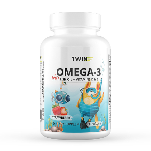 1WIN Omega-3 Kids+Vitamins D&E, клубника, 60 капсул, бад