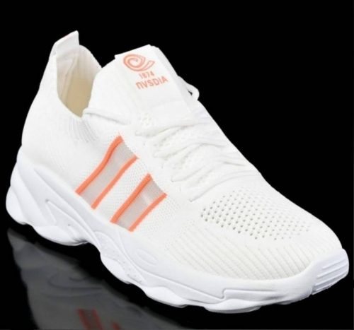 Кроссы женские летние принт neon orange 1-2033 белые
