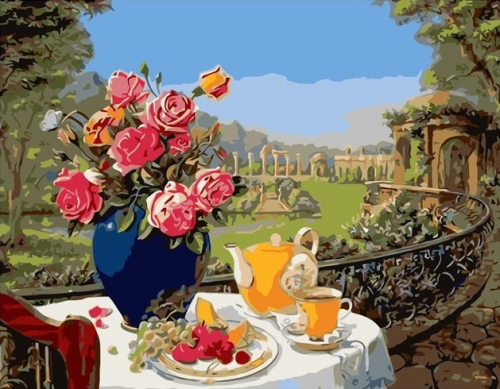 Картина по номерам 40х50 - Цветы и чай