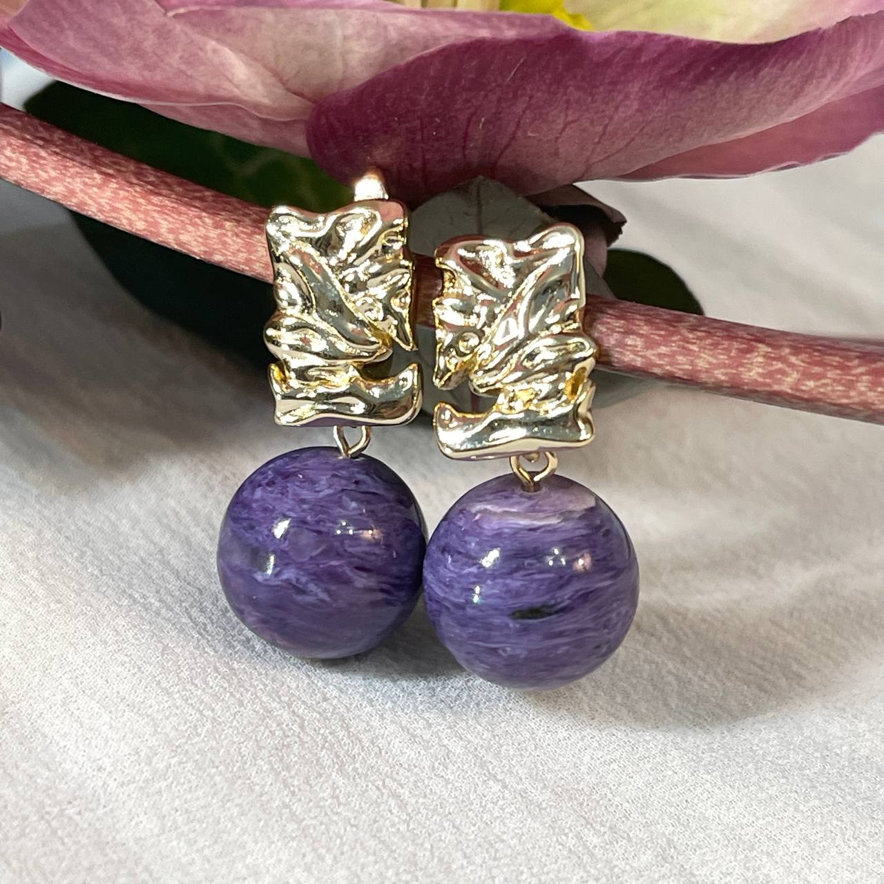 Радуга Самоцветов Серьги крупные из Чароита