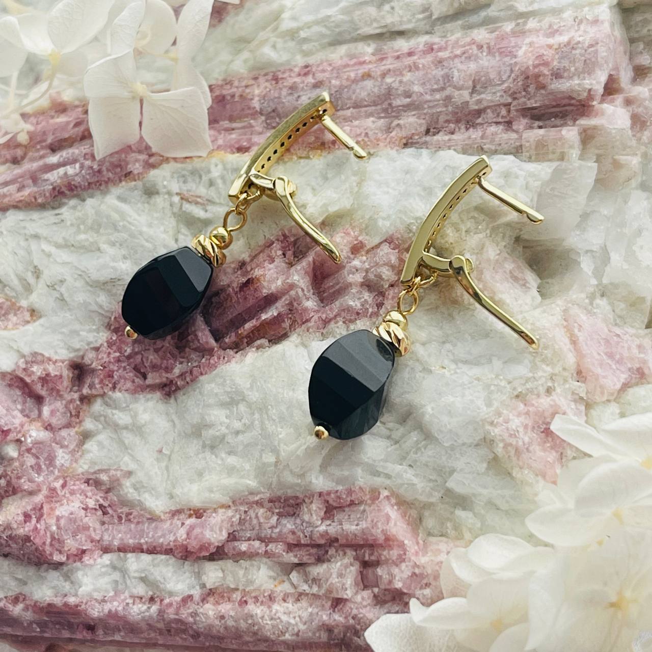 Радуга Самоцветов Серьги из черного Агата