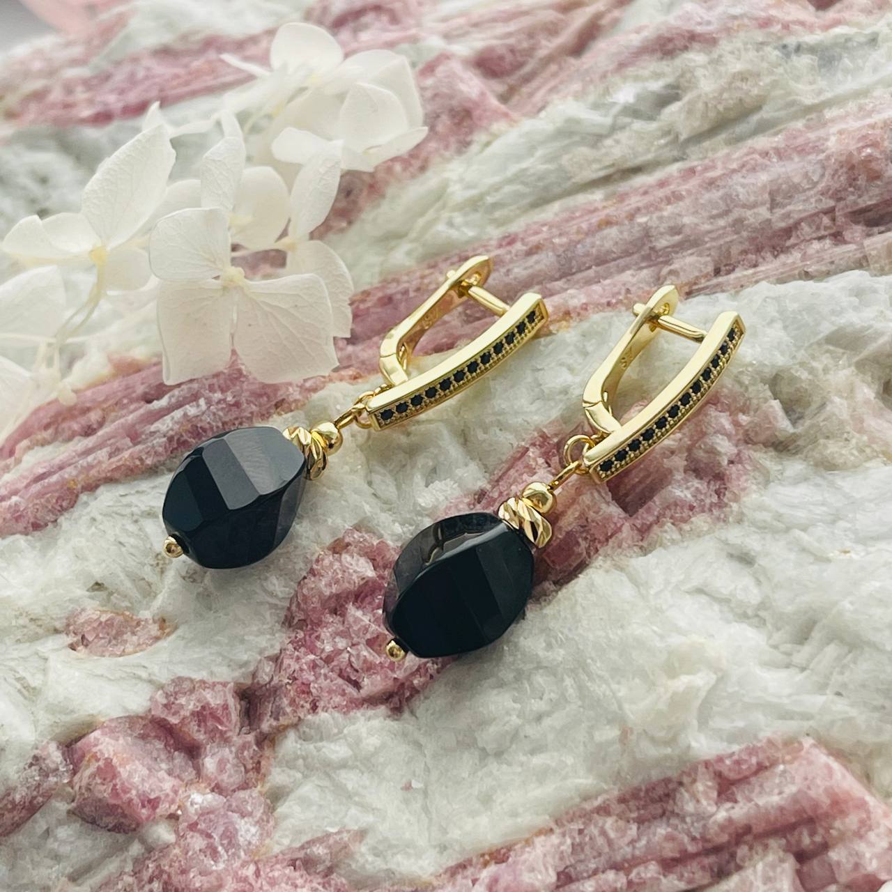 Радуга Самоцветов Серьги из черного Агата