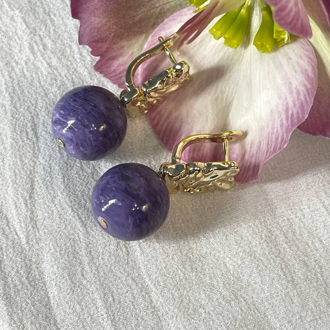 Радуга Самоцветов Серьги крупные из Чароита