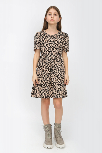 Платье Леопард короткий рукав-фонарик арт. ПЛ-372