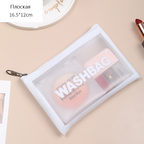 Косметичка Washbag прямоугольная, прозрачная, плоская, 16,5х12 см, ПВХ, на замке-молнии, цвета в ассортименте