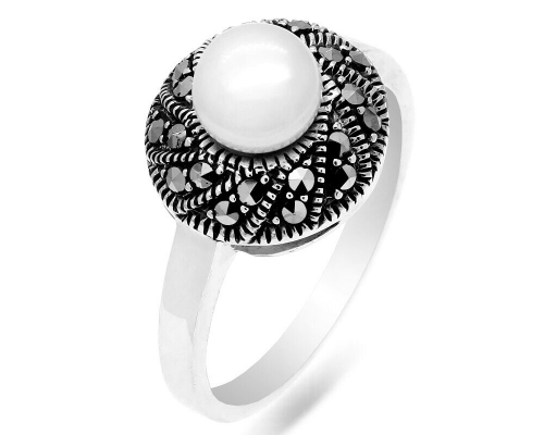 Кольцо из серебра жемчуг, марказит, SL-AGA1652