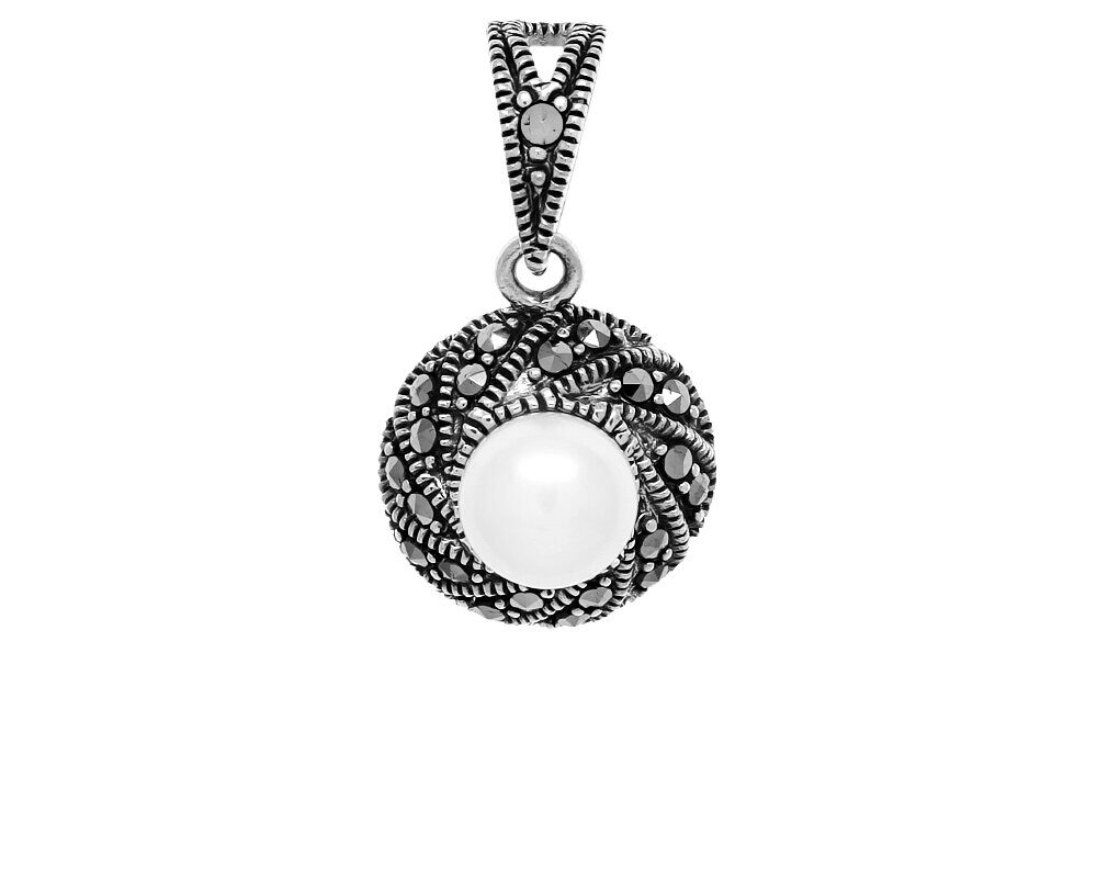 Подвеска из серебра жемчуг, марказит, SL-AGA1652