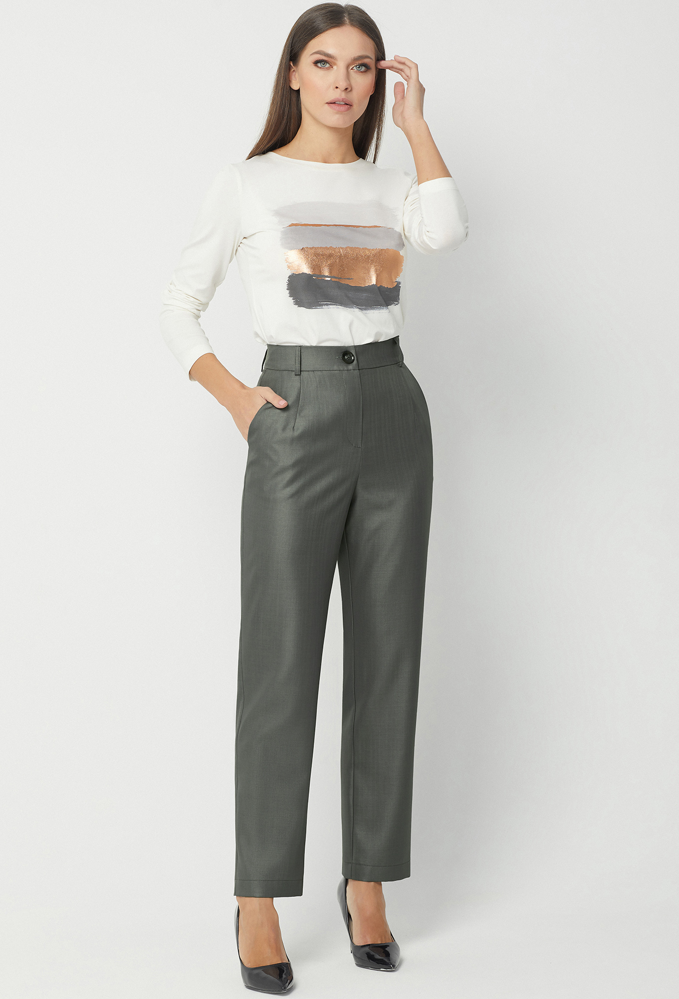 ст. цена1799руб.! Брюки Bazalini 3673 серый-хаки