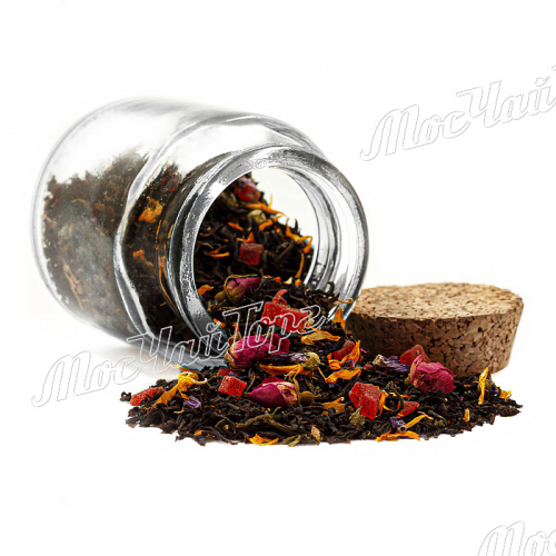 1002 ночи (Чай черный индийский, чай зеленый с жасмином, папайя, бутоны роз, лепестки календулы, цвет мальвы, лист черной смородины, ароматизатор.)