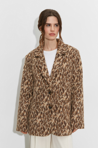 Пальто-жакет укороченное с леопардовым принтом