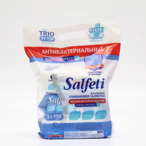 Салфетки влажные Salfeti №100*3 TRIOPACK, антибактериальные, 300 шт.